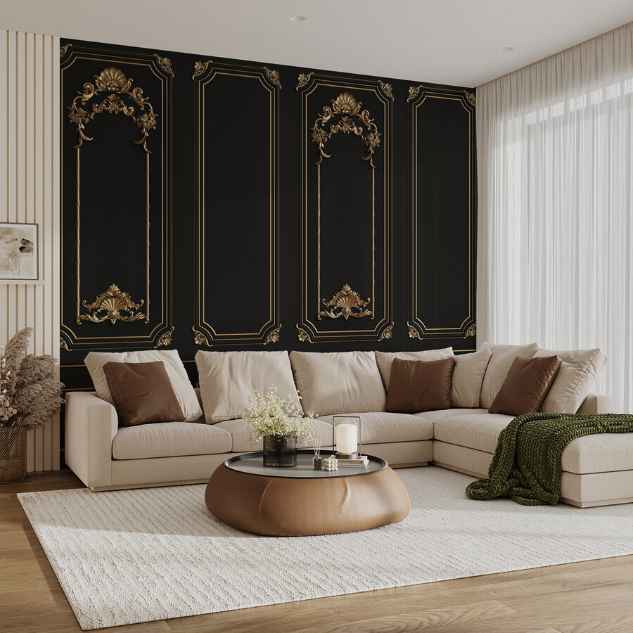 Elegante schwarze Paneele mit verschnörkelten Akzenten