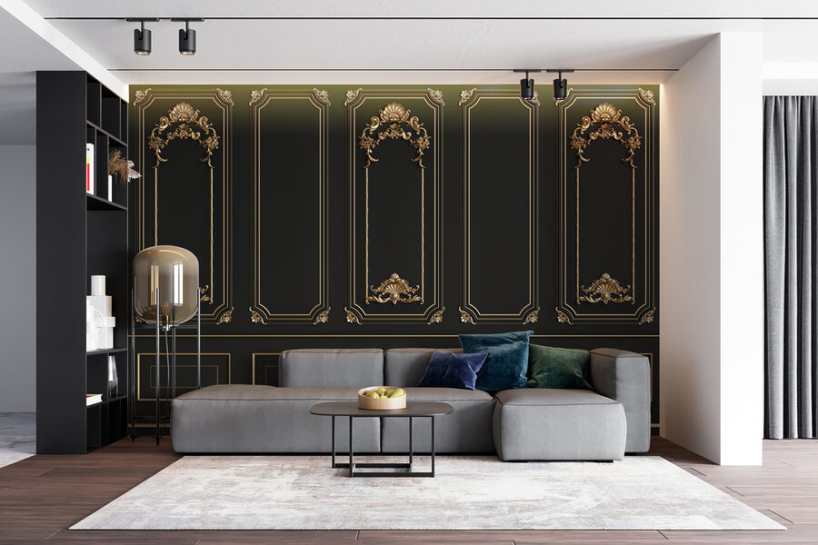 Elegante schwarze Paneele mit verschnörkelten Akzenten