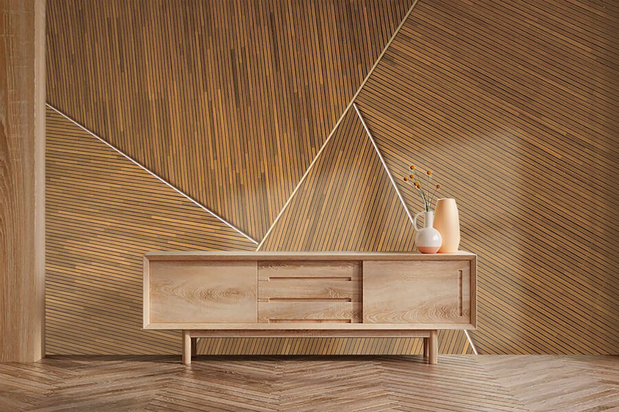 Künstlerische Holzverkleidung mit Muster. Künstlerische Holzverkleidung mit Muster.