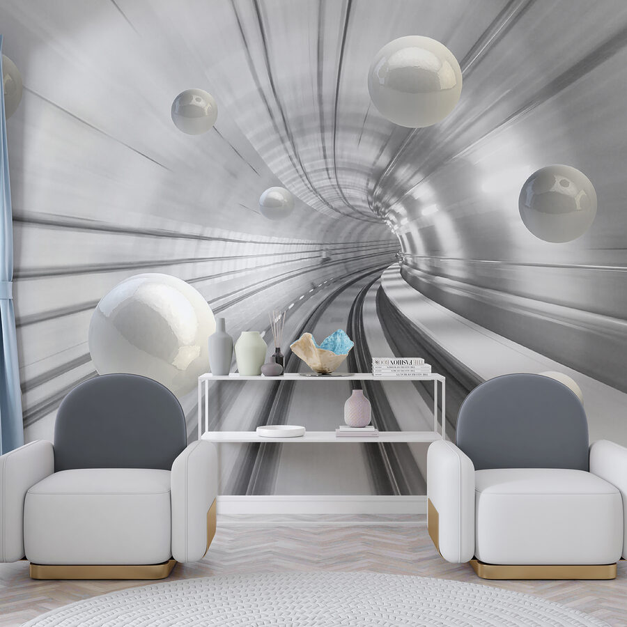 Weiße Kugeln in einem Tunnel