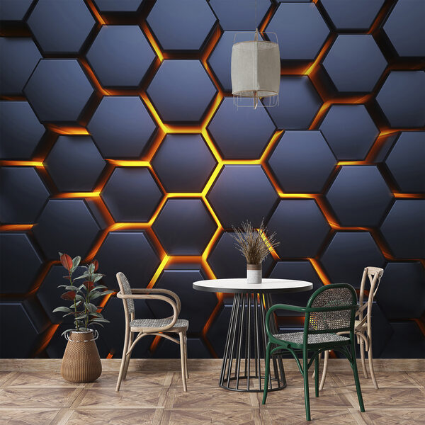 Schwarze Sechsecke mit orangefarbenen Lichtern Schwarze Sechsecke mit orangefarbenen Lichtern