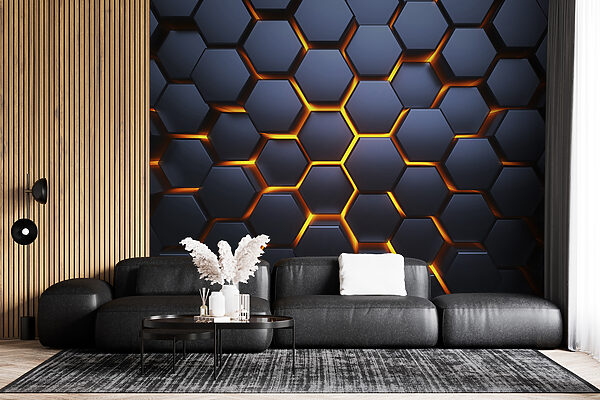 Schwarze Sechsecke mit orangefarbenen Lichtern Schwarze Sechsecke mit orangefarbenen Lichtern