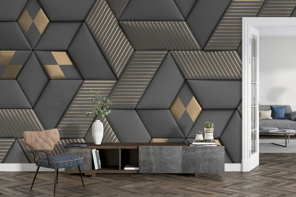 Geometric elegance in grays and brass Geometric elegance in grays and brass