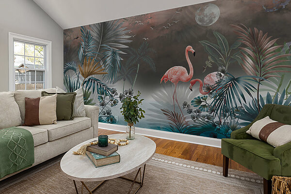 Malerei von Flamingos und Pflanzen Malerei von Flamingos und Pflanzen