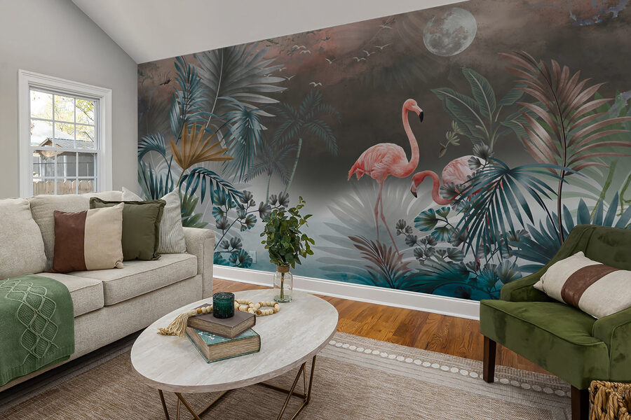 Malerei von Flamingos und Pflanzen Malerei von Flamingos und Pflanzen