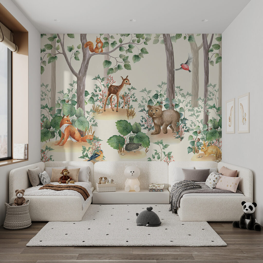 Wallpaper with animals in the forest