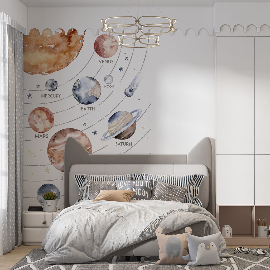 Watercolor of planets and stars