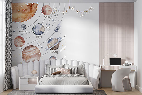 Aquarell von Planeten und Sternen Aquarell von Planeten und Sternen