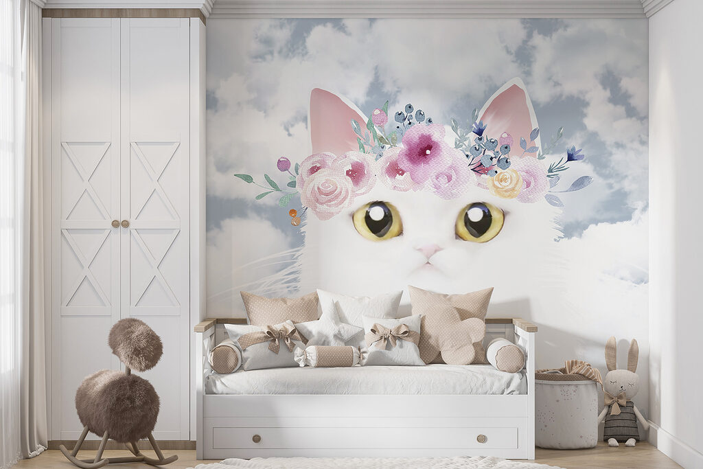 Cat with flowers on its head