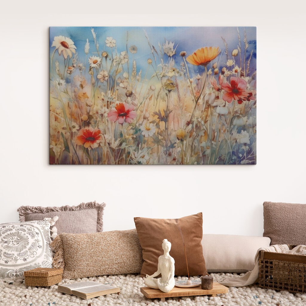 A painting of flowers and grass