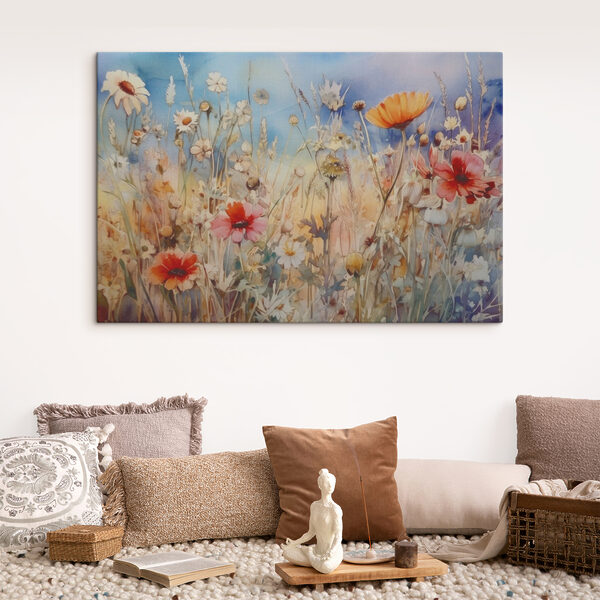 Ein Gemälde mit Blumen und Gras Ein Gemälde mit Blumen und Gras