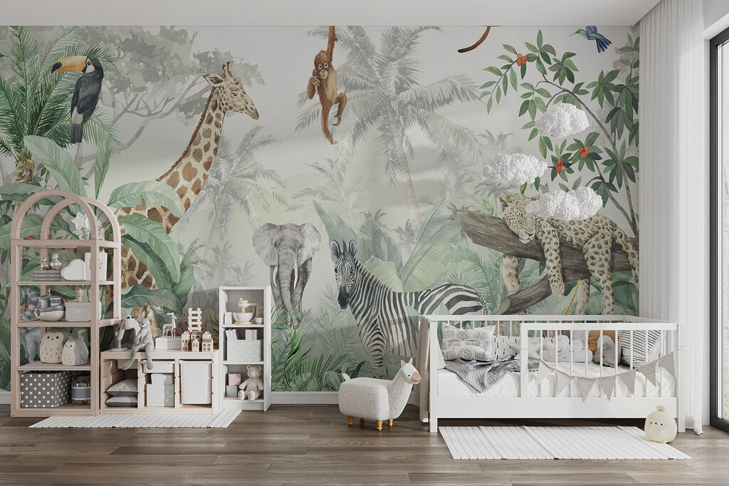 Wall mural of animals in the jungle