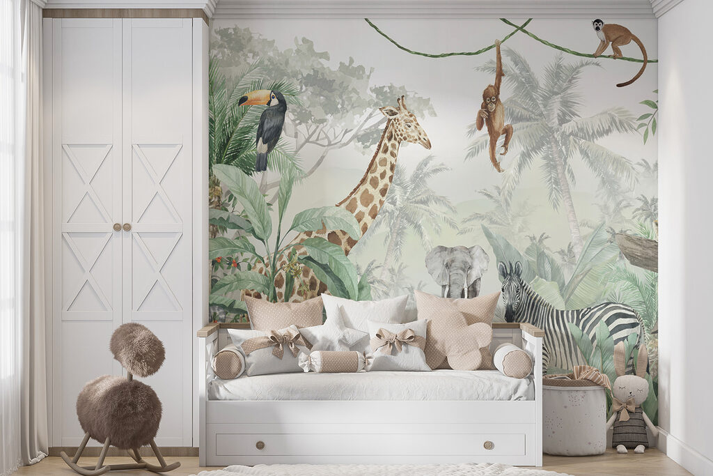 Wall mural of animals in the jungle