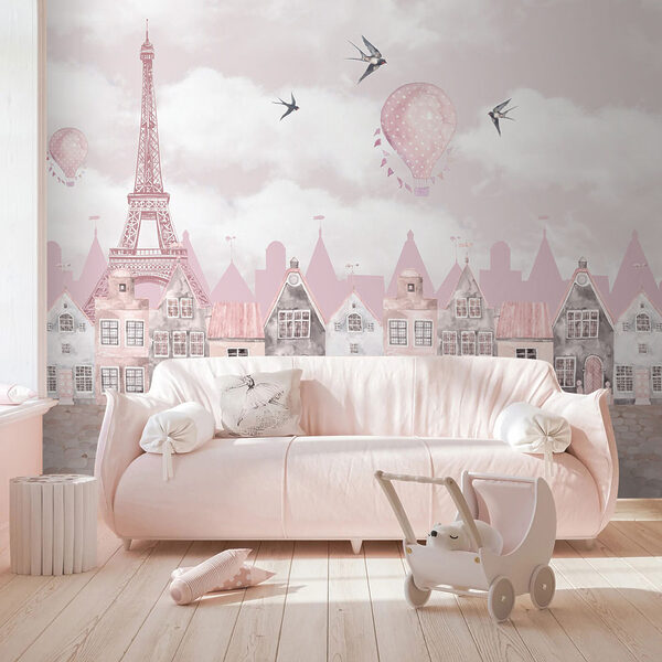 Rosa und weiße Stadtlandschaft mit rosa Luftballons und Vögel fliegen u94128pir1ms 600x600 - Rosa und weiße Stadtlandschaft mit rosa Luftballons und Vögel fliegen