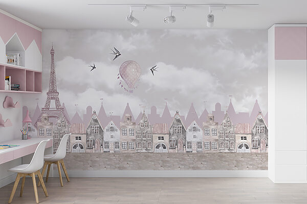 Rosa und weiße Stadtlandschaft mit rosa Luftballons und Vögel fliegen u94128pir3mr 600x400 - Rosa und weiße Stadtlandschaft mit rosa Luftballons und Vögel fliegen