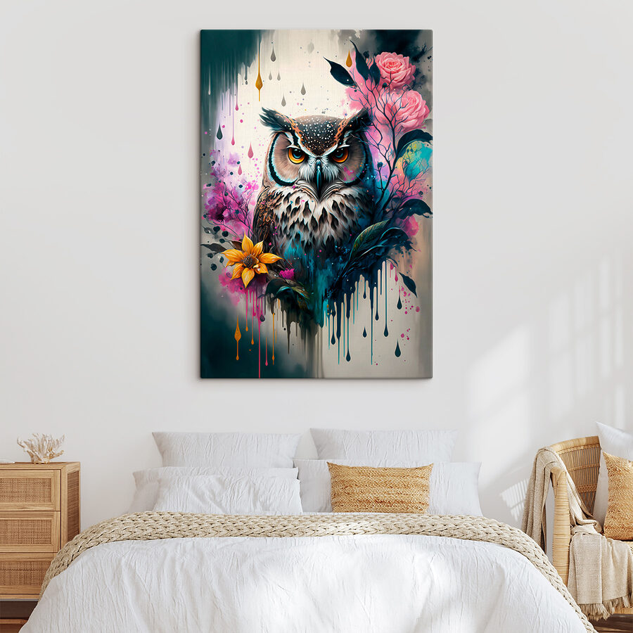 Eine Eule mit Blumen