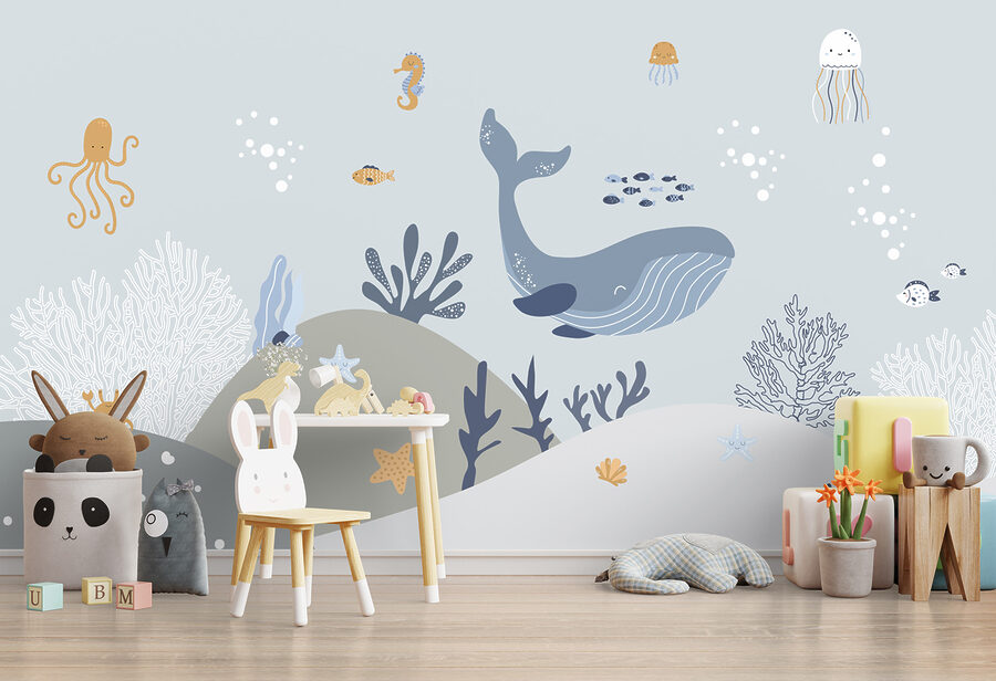Fototapeten Wale und Fische unter Wasser – Bild 7