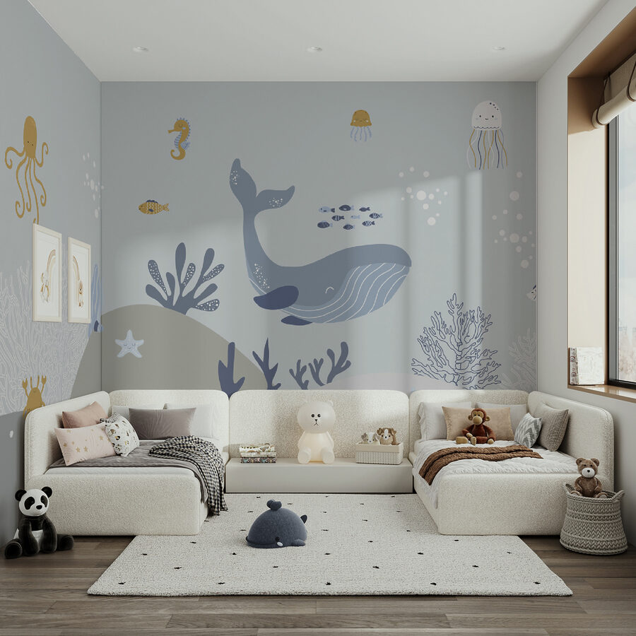 Fototapeten Wale und Fische unter Wasser – Bild 8
