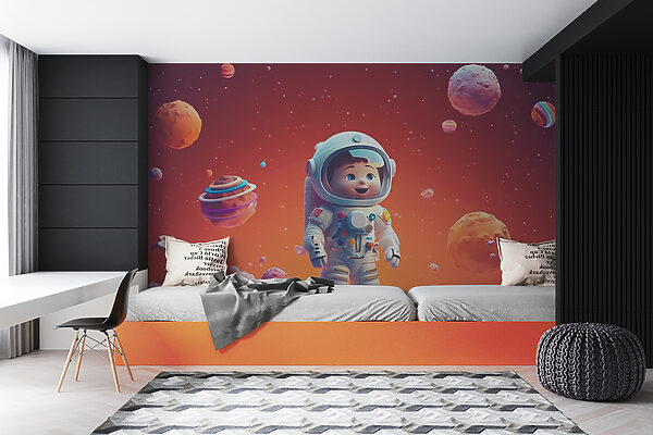 Cartoon eines Spielzeug-Astronauten im Weltraum Cartoon eines Spielzeug-Astronauten im Weltraum