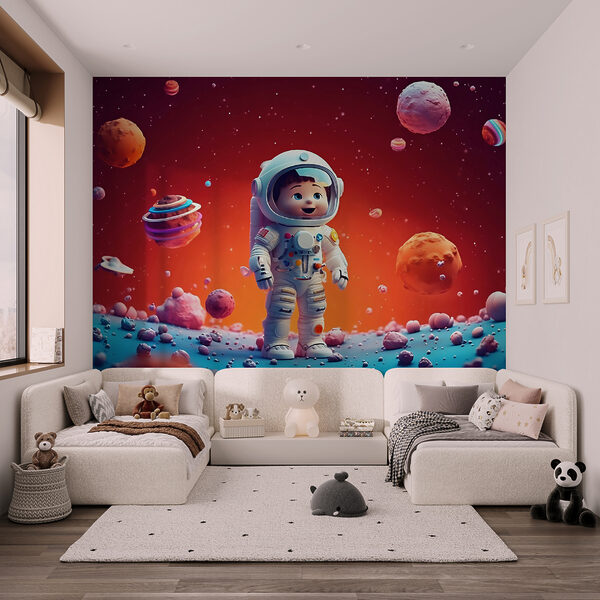 Cartoon eines Spielzeug-Astronauten im Weltraum Cartoon eines Spielzeug-Astronauten im Weltraum