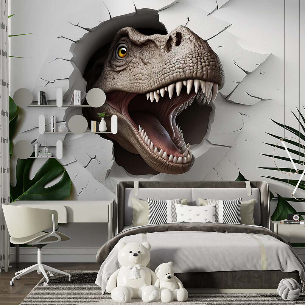 Dinosaur head coming out of a hole in a wall Dinosaur head coming out of a hole in a wall
