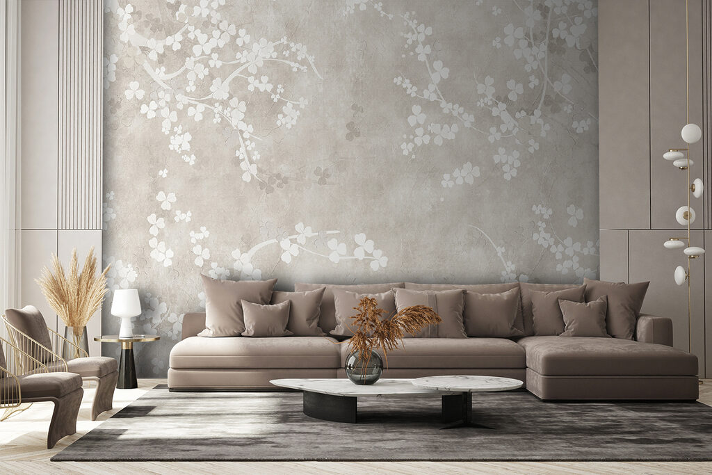 White flowers on a beige background