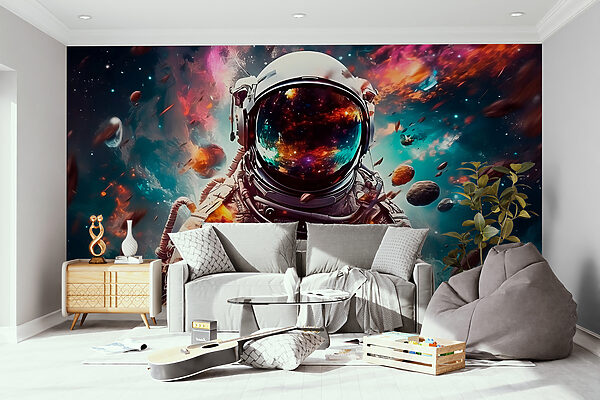 Ein Astronaut im Weltraum mit einem großen Helm Ein Astronaut im Weltraum mit einem großen Helm