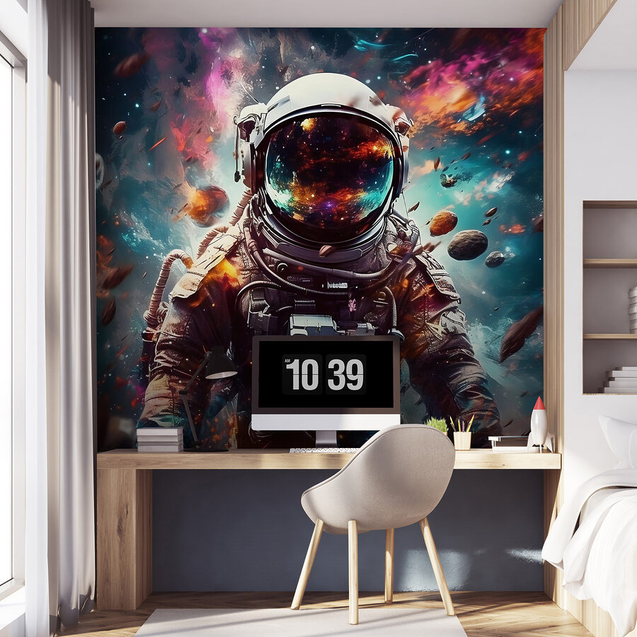 Ein Astronaut im Weltraum mit einem großen Helm Ein Astronaut im Weltraum mit einem großen Helm