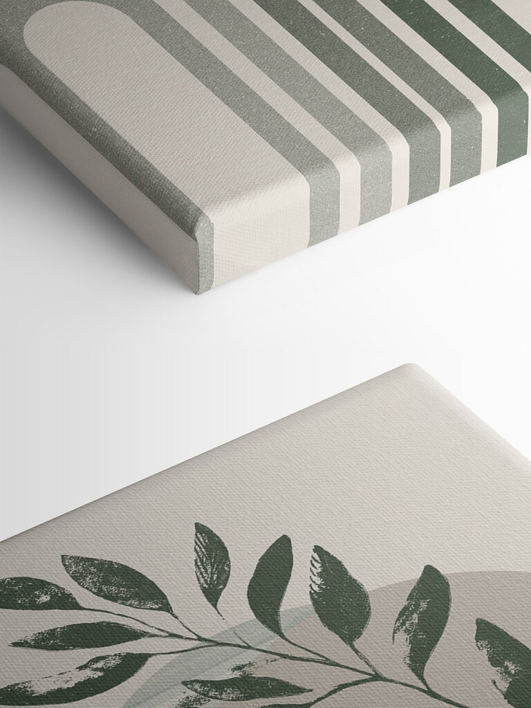 A green and white rainbow with a leaf and a plant A green and white rainbow with a leaf and a plant