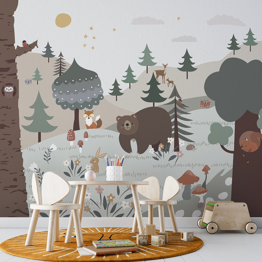Cartoon eines Bären und eines Kaninchens in einem Wald Cartoon eines Bären und eines Kaninchens in einem Wald