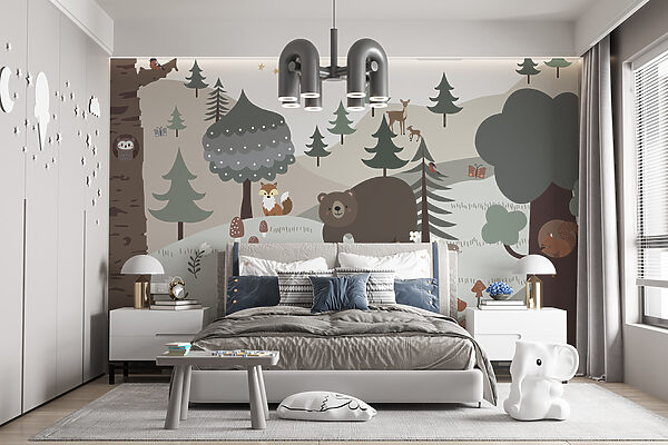 Cartoon eines Bären und eines Kaninchens in einem Wald Cartoon eines Bären und eines Kaninchens in einem Wald