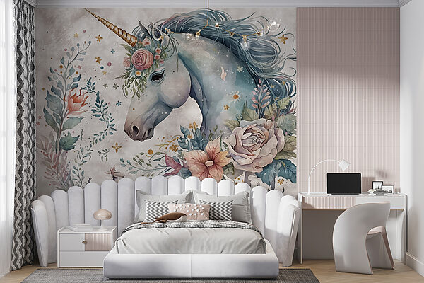 Einhorn mit Blumen und Blättern Einhorn mit Blumen und Blättern
