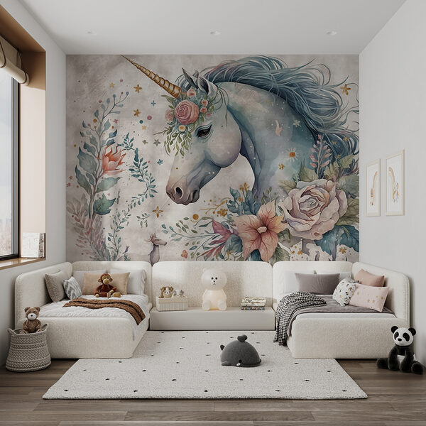 Einhorn mit Blumen und Blättern Einhorn mit Blumen und Blättern