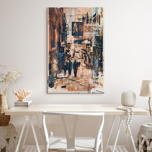 A group of people walking down a street