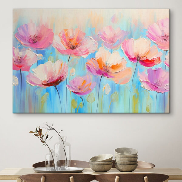 Ein Gemälde mit rosa Blumen Ein Gemälde mit rosa Blumen