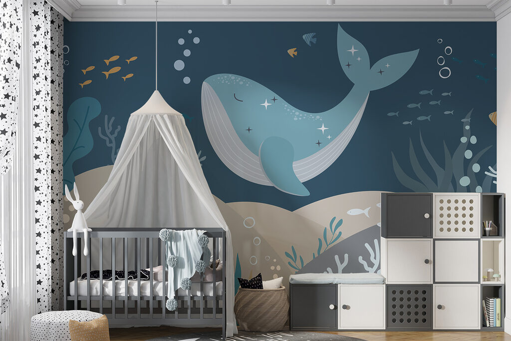 Whale swimming under water