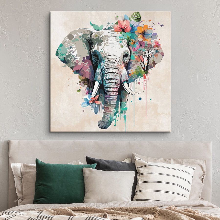 Ein Elefant mit Blumen und Blättern Ein Elefant mit Blumen und Blättern