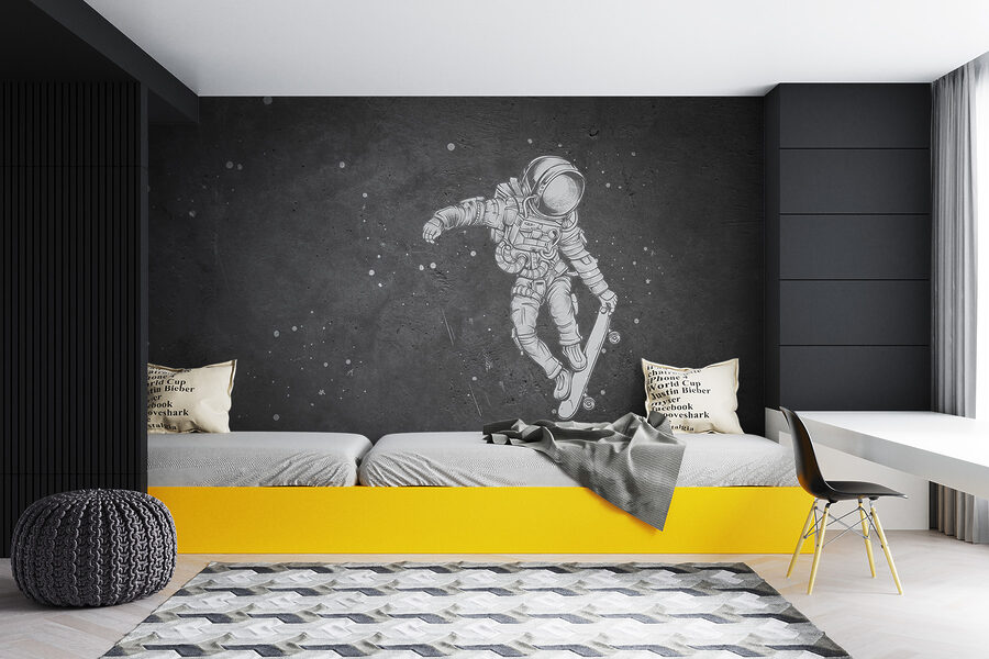 Zeichnung eines Astronauten auf einem Skateboard Zeichnung eines Astronauten auf einem Skateboard