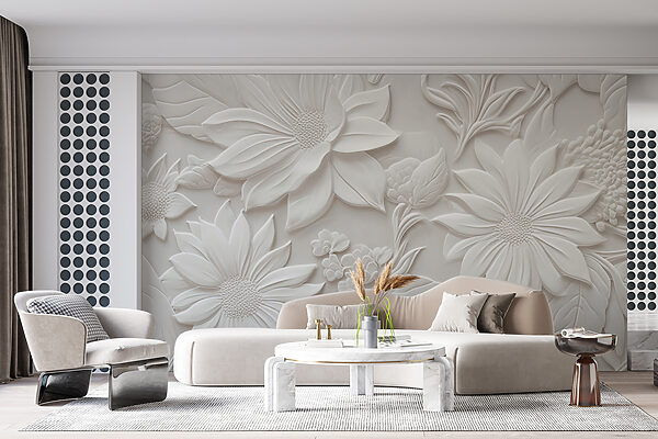 Weiße Wand mit Blumen und Blättern Weiße Wand mit Blumen und Blättern