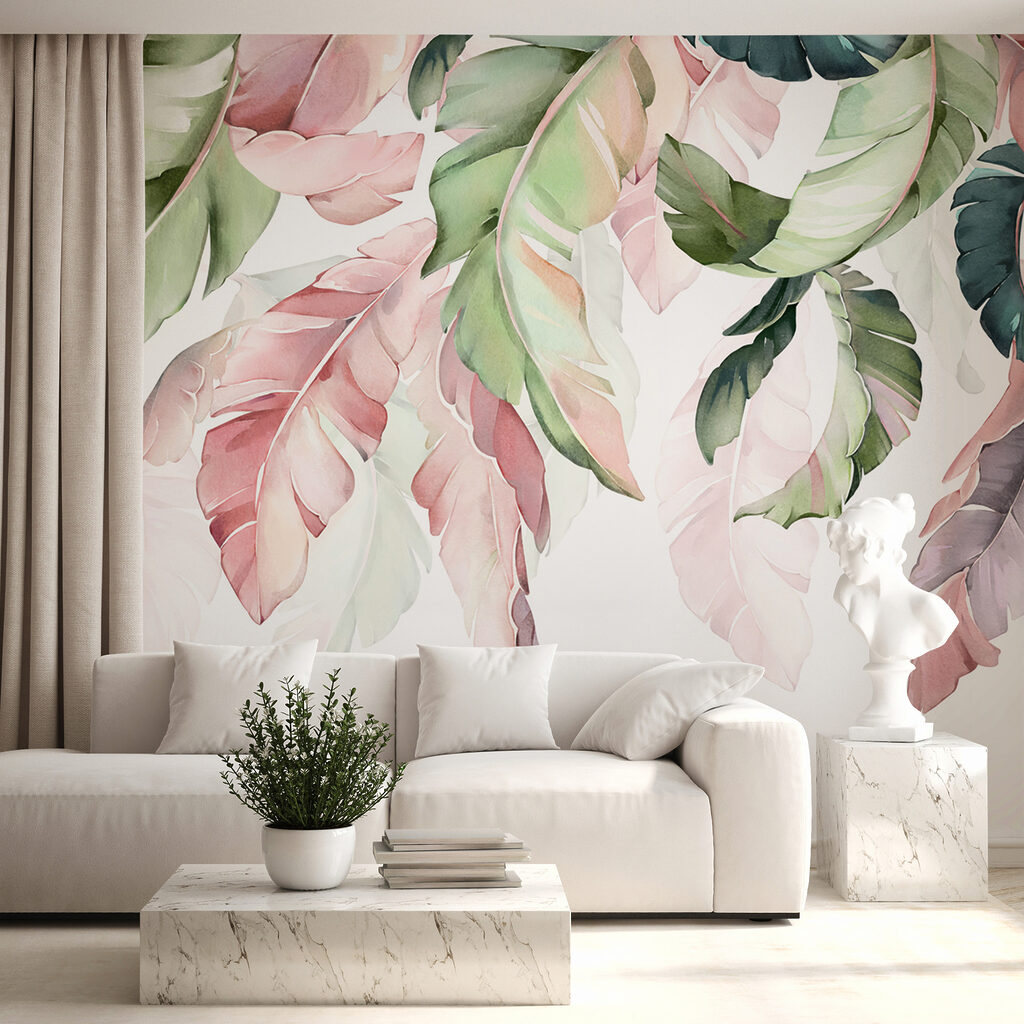 Delicate leaves in soft pastel hues