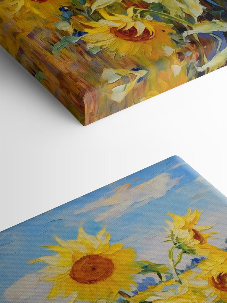 A painting of sunflowers in a field A painting of sunflowers in a field