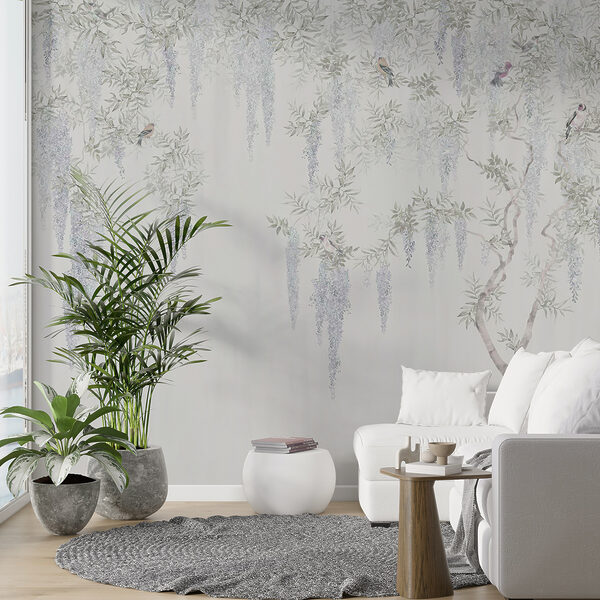 Tapete mit Blumen und Vögeln Tapete mit Blumen und Vögeln