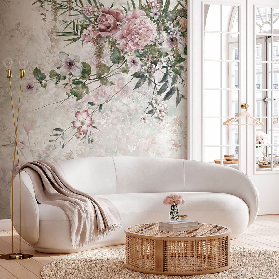 Gemälde von Blumen auf weißem Hintergrund Gemälde von Blumen auf weißem Hintergrund