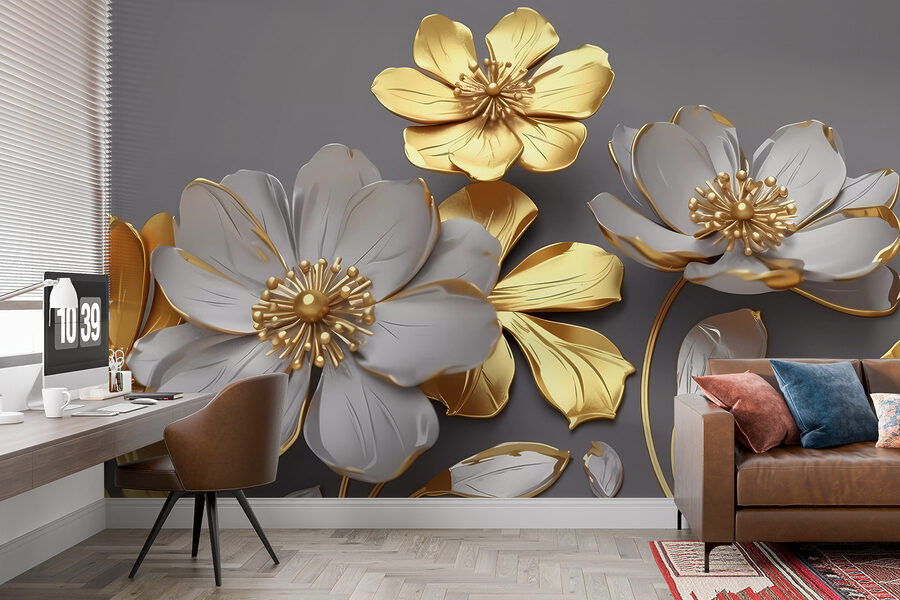 Gruppe von Blumen auf grauem Hintergrund