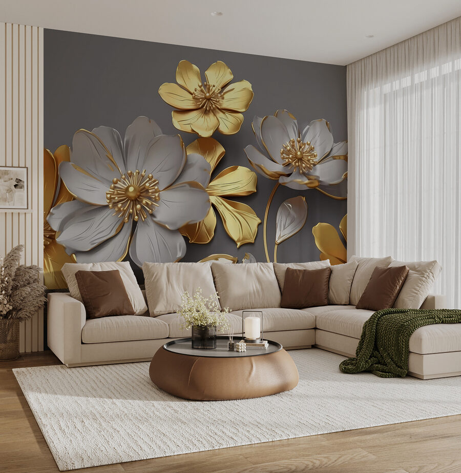 Gruppe von Blumen auf grauem Hintergrund