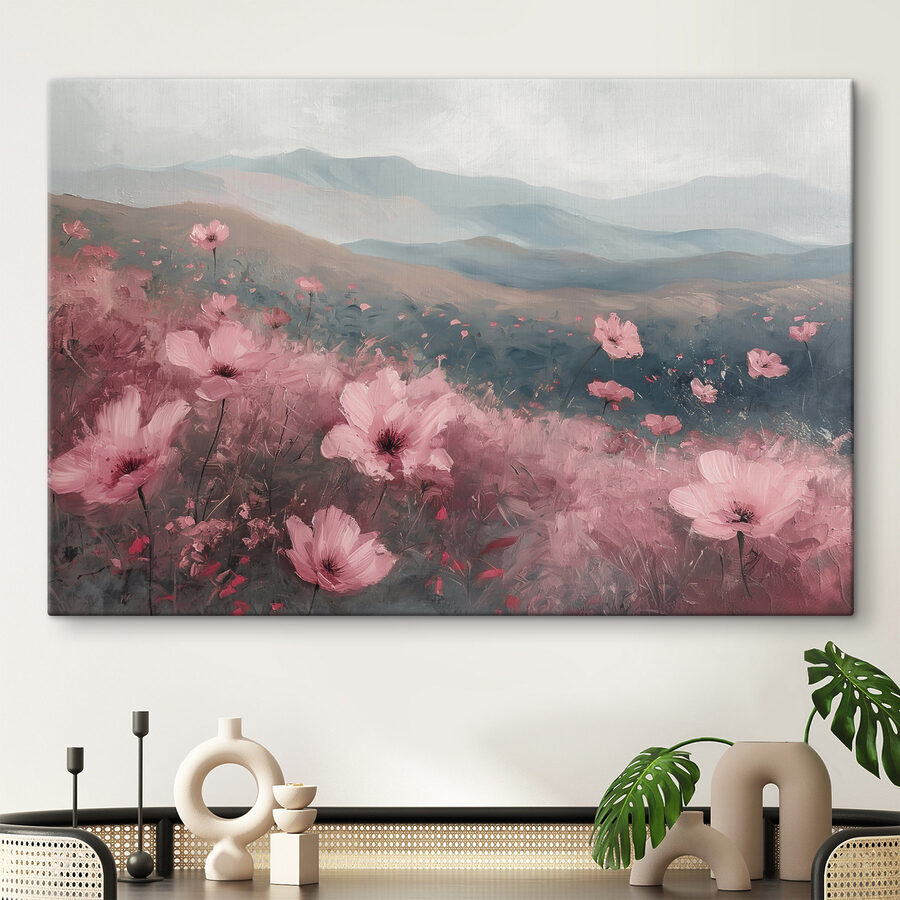 Feld mit rosa Blumen