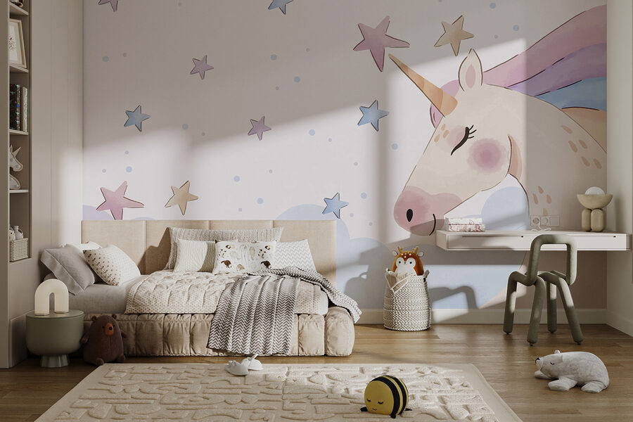 Fototapeten Ein Einhorn mit Sternen und Wolken – Bild 6