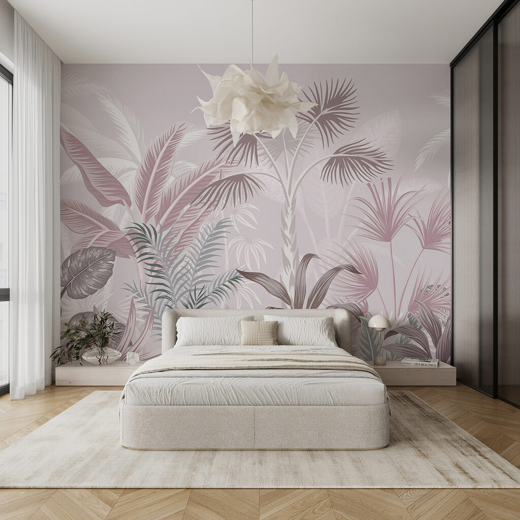 Tropical foliage in soft pastel hues
