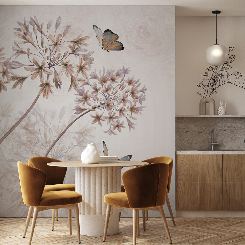 A painting of flowers and butterflies A painting of flowers and butterflies