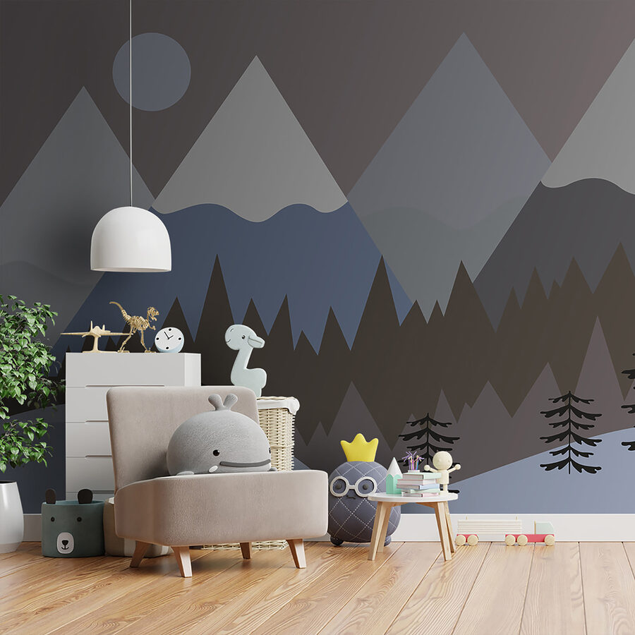 Eine Berglandschaft mit Bäumen und Schnee Eine Berglandschaft mit Bäumen und Schnee